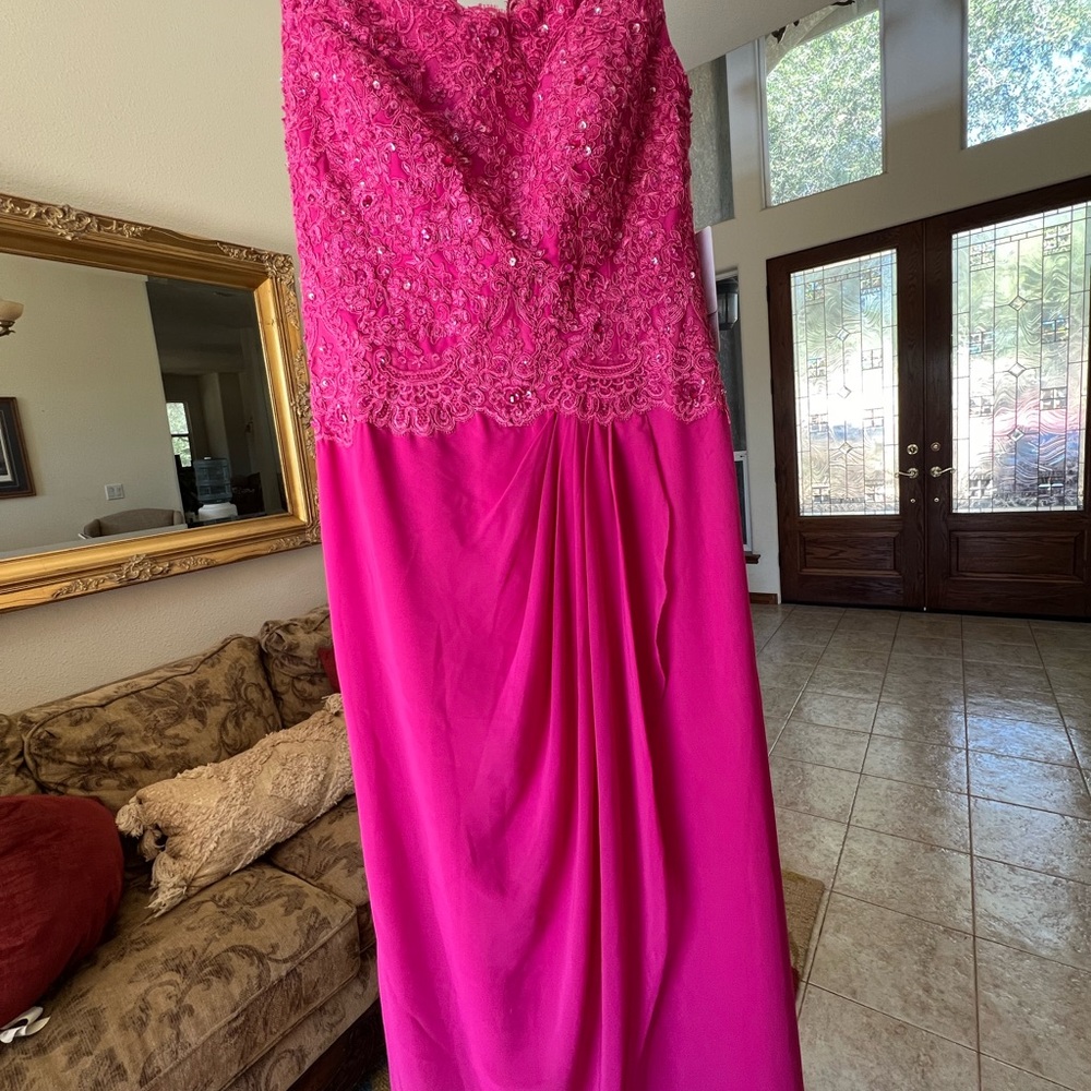 Beautiful formal long bright fucsia colored dress by JJs House. NWT.